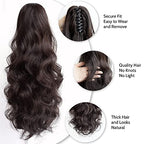 Pony Tails for Women Claw Clip Ponytail Extension Wavy 20" Synthetic Clips in Ponytails Hair Extensions Wigs Fluffy Hairpieces for Wedding Party Daily Use 6 Oz Darkest Brown