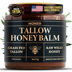 MONIER Tallow and Honey Balm for Face, Beef Tallow for Skin, Moisturizer with 100% Organic Grass-Fed Beef Tallow & Raw Wild Honey - Natural Formula for Dry & Sensitive Skin (Unscented)