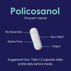 BESTVITE Policosanol 25mg (180 Vegetarian Capsules) - No Stearates - No Flow Agents - Vegan - Non GMO - Gluten Free