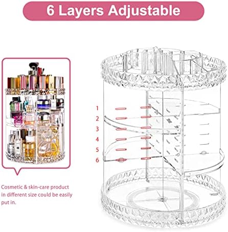 V-HANVER Makeup Organizer Combo - 360° Rotating Makeup Organizer with 7 Adjustable Layers Acrylic Skincare Organizer Large Cosmetic Display Case Clear Perfume Organizer with Makeup Lipstick Holder
