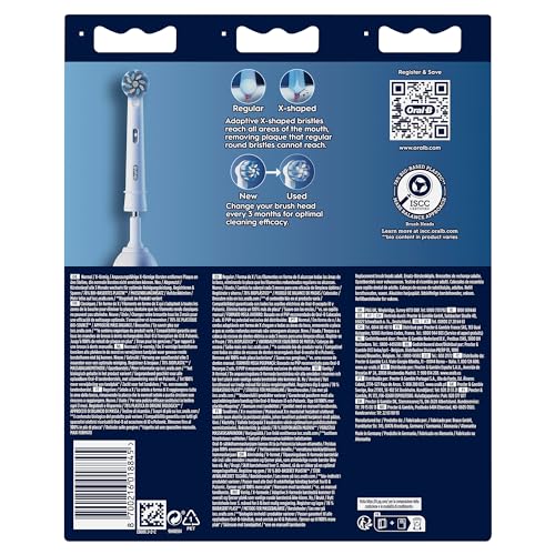 Oral-B Pro Sensitive Clean Electric Toothbrush Head, X-Shaped & Extra Soft Bristles for Gentle Brushing & Plaque Removal, Pack of 6 Toothbrush Heads, White