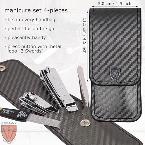 3 Swords Germany - Brand Quality 4 Piece Manicure Pedicure Grooming kit Set Tweezers File Clipper Fashion Leather case in Gift Box, Made by 3 Swords