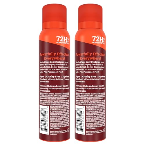 Mando Whole Body Deodorant For Men - Invisible Spray Deodorant - 72 Hour Odor Control - Low Irritation Formula - Aluminum Free, Benzene Free - 3.6 ounce Cans (Pack of 2) - Bourbon Leather