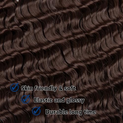 Deep Bulk Hair For Braiding Hair 20inch Wet And Wavy Deep Wave Bulk Hair Quality Synthetic Micro Braiding Hair Extensions for Boho Braids No Weft (2Pack 200g, 4#)