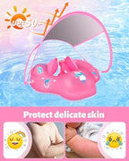 LAYCOL Baby Swimming Float Inflatable Baby Pool Float Ring with Sun Protection Canopy,add Tail no flip Over for Age of 3-36 Months