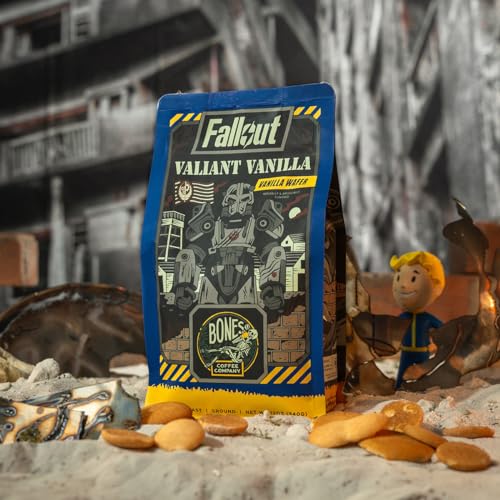 Bones Coffee Company Fallout Valiant Vanilla Flavored Coffee Beans, Whole Bean Coffee Medium Roast Low Acid, Vanilla Wafer Flavor (12 oz)