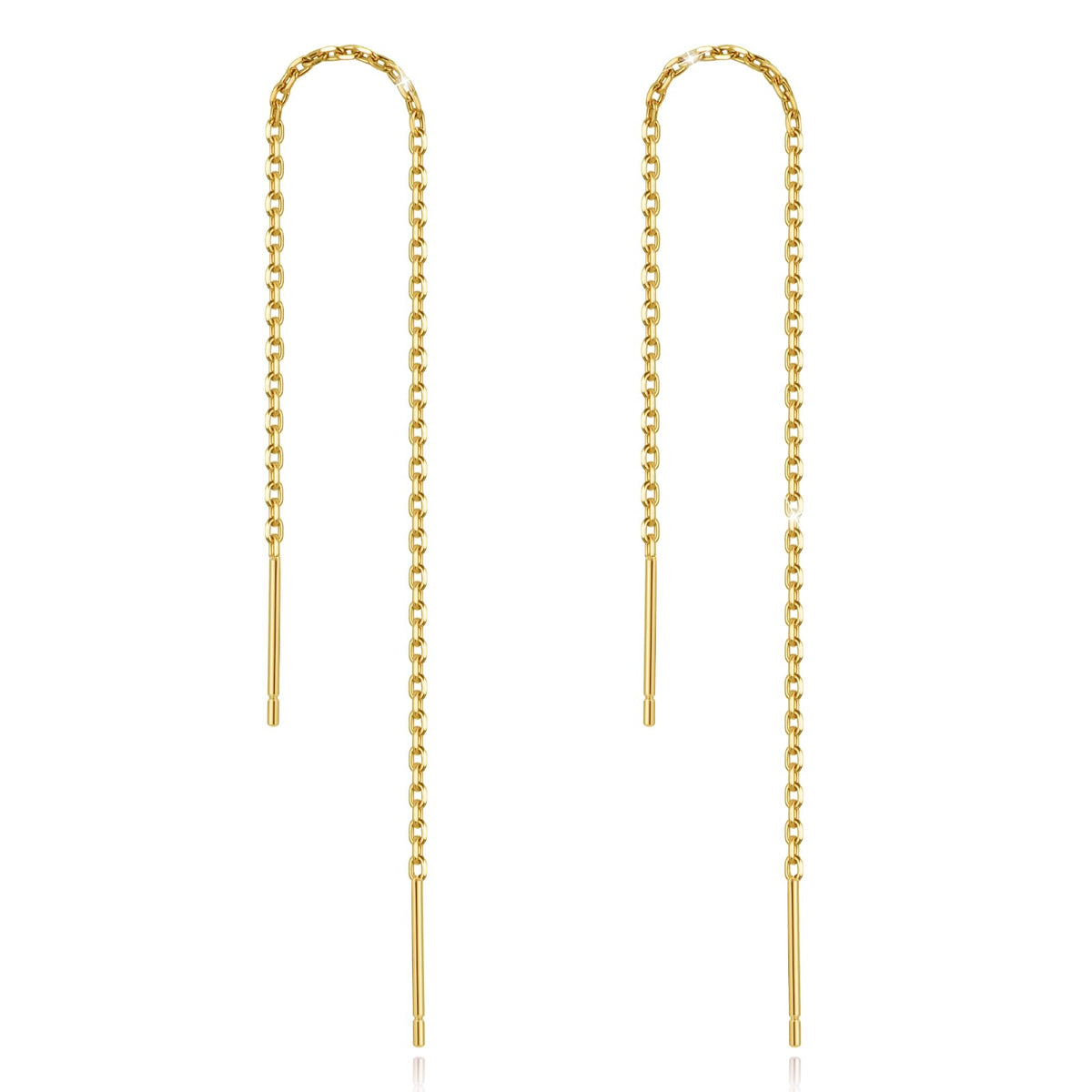 Dangle Earrings Threader Chain Earring Women Sterling Silver (Gold)