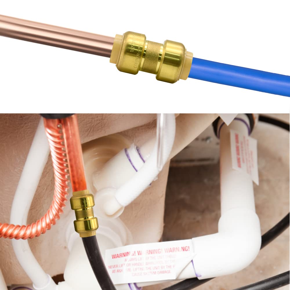 2 Pack Push-to-Connect Plumbing Fittings, 1/2" Pushfit Straight Fittings with Disconnect Clip for Copper, PEX, CPVC Pipe