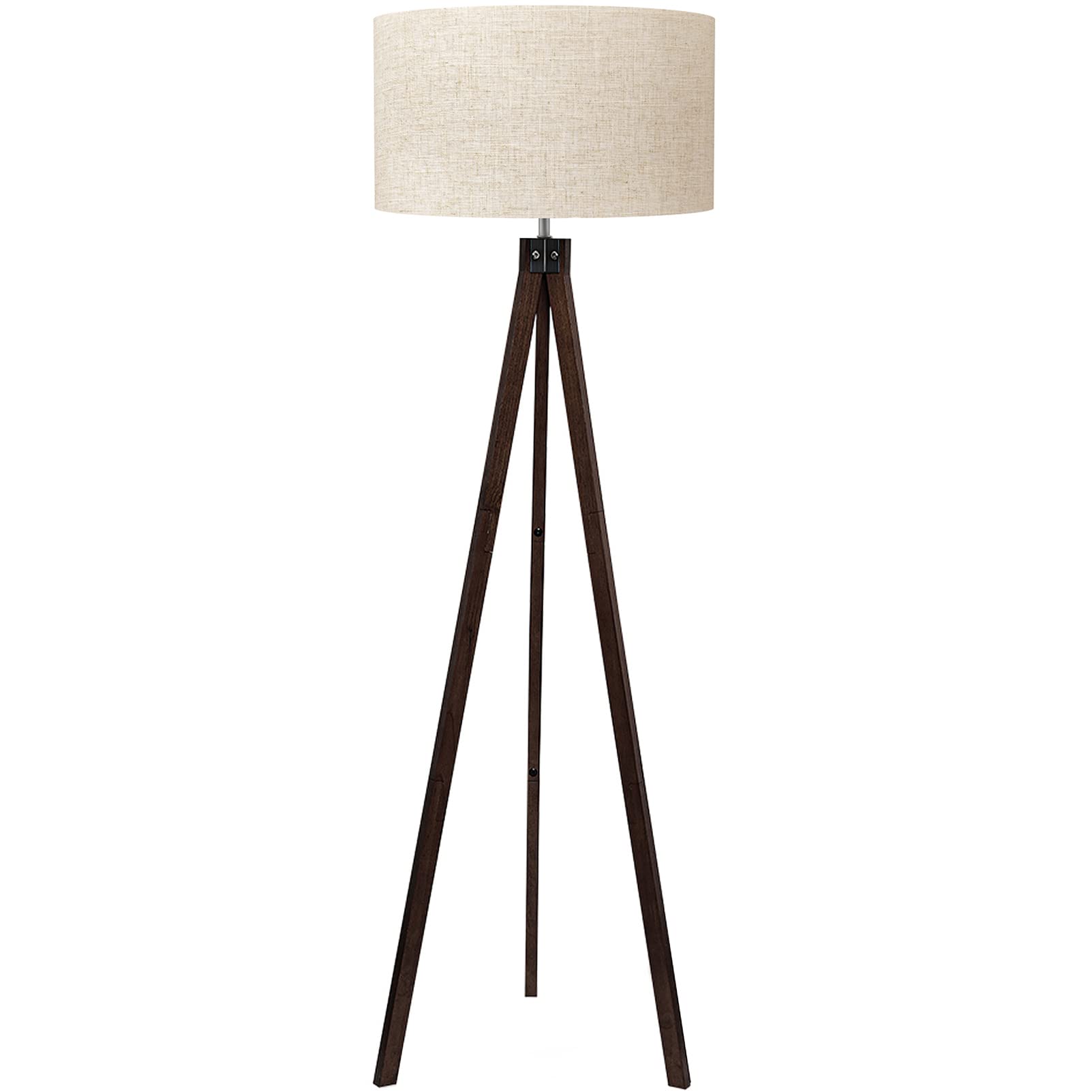 LEPOWER Wood Tripod Floor Lamp, Mid Century Standing Lamp, Modern Design Studying Light for Living Room, Bedroom, Study Room and Office, Flaxen Lamp Shade with E26 Base Walnut
