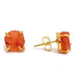 Gempires Raw Orange Carnelian Stud Earrings for Women, Gold Crystal