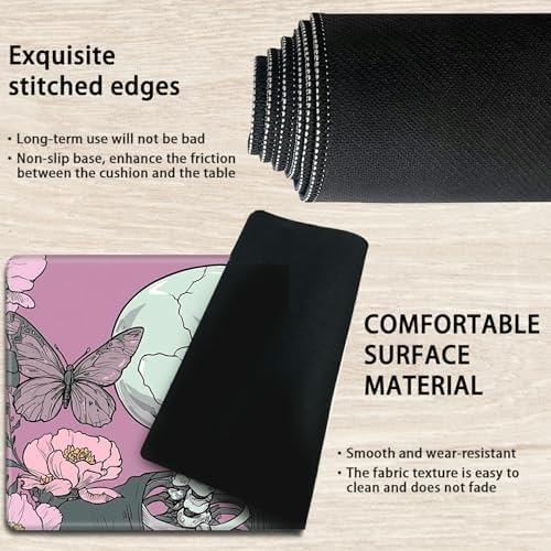 Playmats for Magic: The Gathering MTG Card Game Mat Plus 50 Pcs Card Sleeves, 24 x 14 inch TCG Mat with Stitched Edge for Commander Deck Duskmourn Board Game, Goth Skull Pink