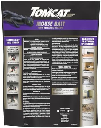 Tomcat Advanced Brand Mouse Bait with Refillable Station, Indoor and Outdoor Use, 1 Station and 12 Poison Block Refills