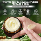 Whipped Beef Tallow Balm for Skin, 5 oz - 8-in-1 Organic Multi-Use Natural Moisturizer for Face, Body, Lips - Hydrates Dry & Cracked Skin with Grass-Fed Ingredients, Collagen, Manuka Honey (Unscented)