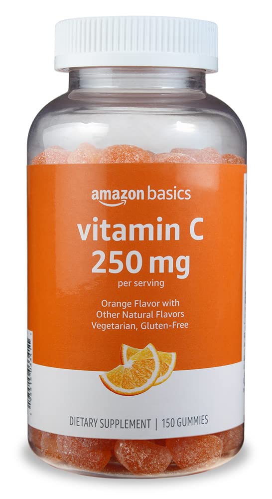 Amazon Basics Vitamin C Gummies, Sour Orange Flavor, 250 mg, 150 Count, Vegetarian, Immune Health Support (Previously Solimo)