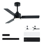 LANMEL 42 Inch Metal Ceiling Fan with Light, Modern Flush Mount Low Profile with Remote Control, Reversible, 3cct Dimmable, Quiet, Black LED for Bedroom, Living Room, Indoor/Outdoor Patio Use