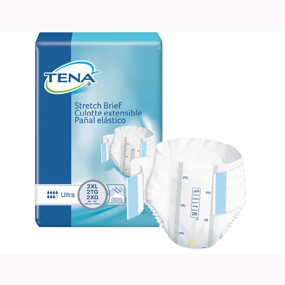 TENA ProSkin Stretch Ultra Incontinence Brief, Heavy Absorbency, Unisex, 2X-Large, (64 Total - 2 Pack)