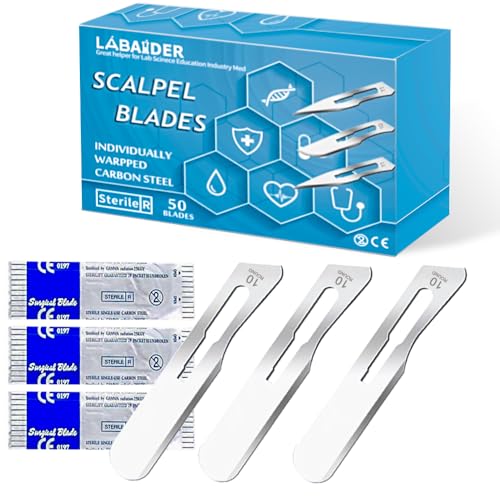 Surgical Grade Blades #10 Round 50pcs Sterile Scalpel Blades Individually Wrapped, with Storage Case, for Dermaplaining, Dermaplane Tools, Biology Lab Anatomy, Sculpting, Repairing (#10 Round, 50)
