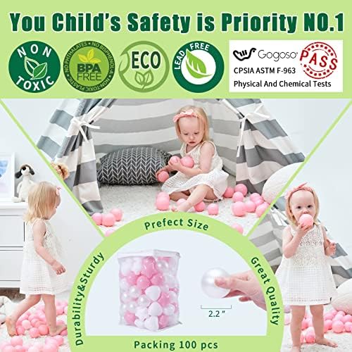 Pink Ball Pit Balls with Star Bals Heart Balls 100 - Crushproof Plasticballs for Babies Toddlers Kids Children for 1 2 3 4 5 Years Old,5 Colors,2.15inches