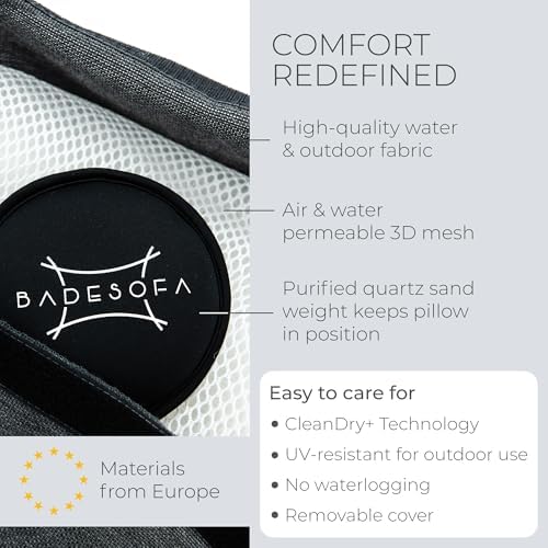 BADESOFA® Luxury Bath-Tub Pillow Set | 3-Piece Bath Pillow Set with Premium Materials & CleanDry+ | Bath Pillows for Head, Neck, & Full Body Comfort | Spa Pillow for Bath- or Hot Tub in Grey