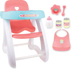 JC Toys - Doll High Chair | Fits Dolls up to 17" | Easy to Clean | Simple Assembly | 7 Piece Play Set| Ages 2+, Pink/Blue