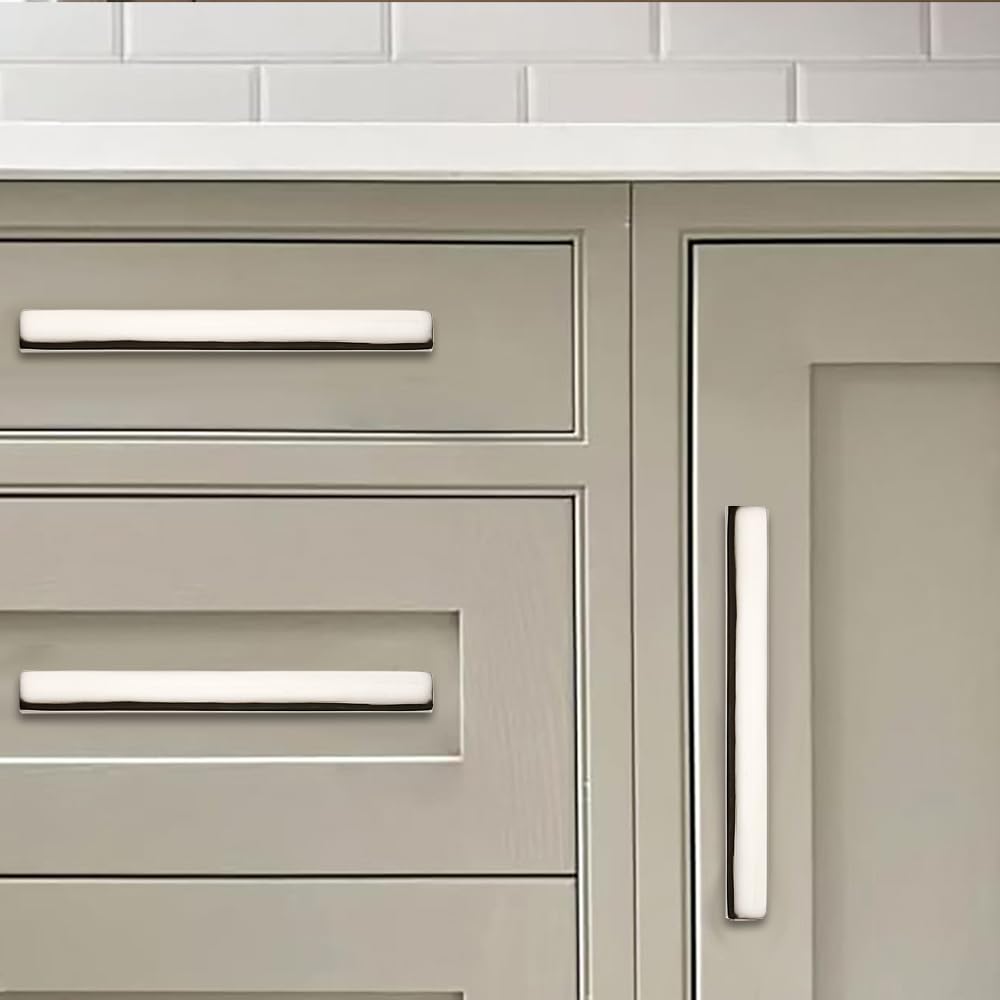 khtumeware 10 Pack Solid Handles 8-Inch(203mm) Polished Nickel Cabinet Pulls,Heavy Duty for Kitchen Cabinets, Cupboards, Drawers and Bathroom Hardware