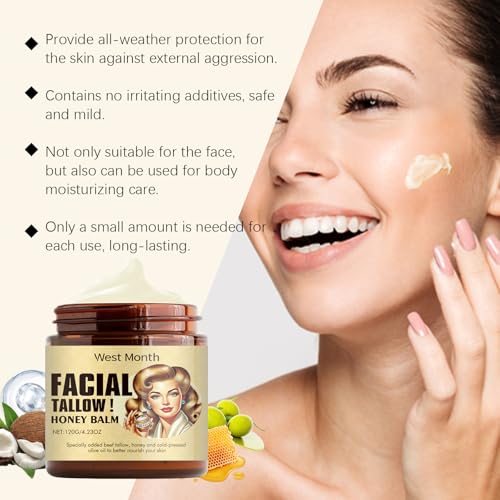 Beef Tallow for Skin Grass Fed Tallow and Honey Balm, Tallow Face Moisturizer for Face & Body, Unscented, Multi-Purpose Balm, 4.23 OZ (1)