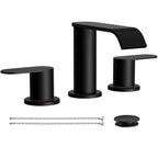 Matte Black Waterfall Bathroom Faucet for Sink 3 Hole 8 Inch Widespread Bathroom Sink Faucets with Pop-up Drain Supply Lines Stainless Steel 2-Handle Bathroom Sink Faucet for Bath Vanity Homevacious