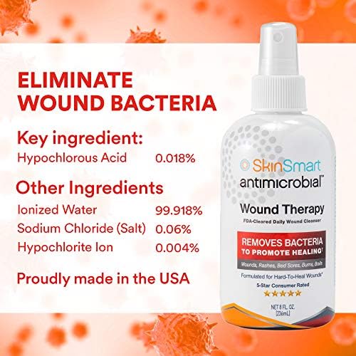 SkinSmart Antimicrobial Wound Therapy, Hypochlorous Acid Safely Removes Bacteria so Wounds Can Heal, 2 Ounce Clear Spray (Pack of 3)