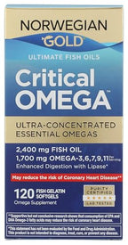 Renew Life Norwegian Gold Critical Omega Softgels, Daily Supplement Supports Heart, Brain and Joint Health, EPA and DHA Omega-3 Fish Oil, Dairy and gluten-free, 850 Mg 120 Count
