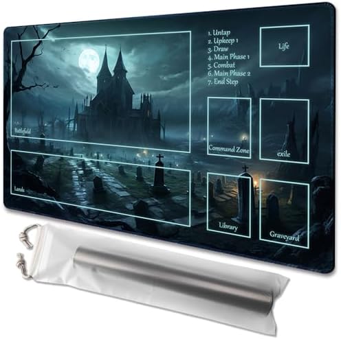 MTG Playmat Size 24x14in Free Storage Bags Non-Slip Backing, Ideal for Card Game Enthusiasts TCG Playmat (A Spooky Place - Deck)