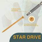 T.K.Excellent Deck Screws 3-1/2 Inch Wood Screws #10 x 3-1/2, 330 Pcs, Rust Resistant Structural Fence Screws Torx Drive Screw, Two T25 Bits, Brilliant Yellow Ruspert Coating Rust Proof