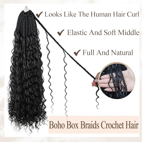 9 Packs Boho Box Braids Crochet Hair 18 Inch Goddess Box Braids Crochet Hair With Curly Ends Synthetic Bohemian Braids Hair Extension For Women (18inch, 1b)
