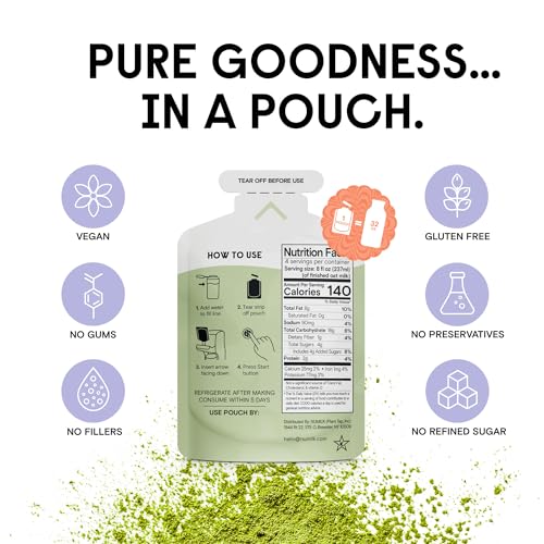 Numilk Pouches 4-Pack - Matcha Oat Latte - Creamy Plant-Based Milk in Seconds - Easy-to-Use with the Numilk Nut Milk Maker Machine - Dairy Free Milk Beverage - One Pouch Makes 32oz