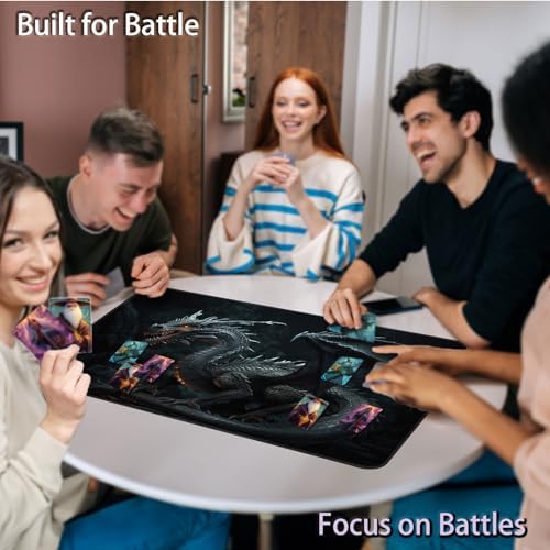 for MTG Game Playmat, for Magic TCG Rubber Play mat,Tabletop Card Playmats with Smooth Surface,Trading Card Inked Game Mat,Battle Game,Dragon in Black