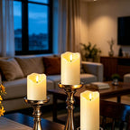 HVOPGEEUAN Flickering flameless Candles, Battery Operated Candles with Remote, led Pillar Candles，Electric Candle Set of 3，Christmas Home Wedding Birthday Decor（Ivory White） ﻿ ﻿