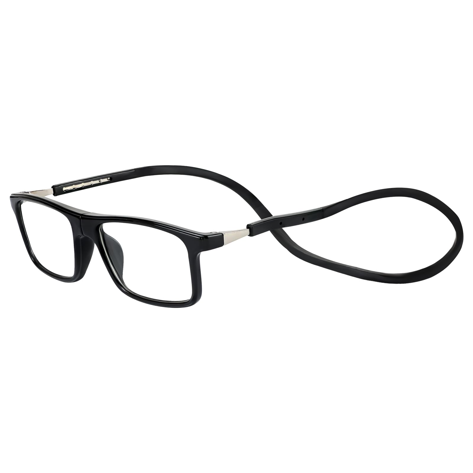 Ouolipraa Magnetic Reading Glasses for Men and Women Neck Hanging Blue Light Blocking Computer Readers Anti Glare Eyeglasses UV400 Protection Rectangular Frames Eyewear Lightweight Foldable Black 2.0