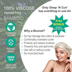 Sleep ‘N Curl - 100% Pure Biodegradable Bamboo Silk - Heatless Hair Curler KIT with Pure Bamboo Silk Cap (Bonnet) All Natural