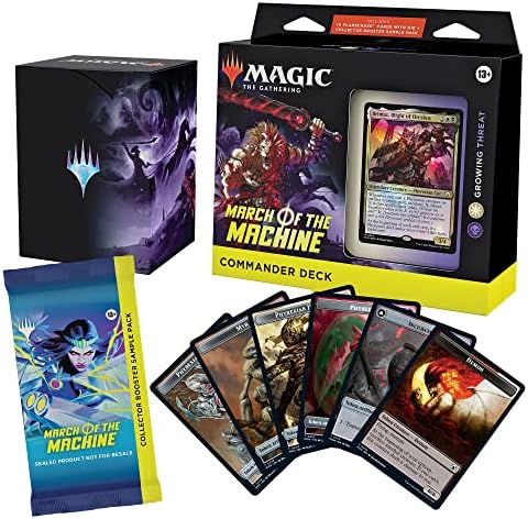 Magic The Gathering March of the Machine Commander Deck - Growing Threat (100-Card Deck, 10 Planechase cards, Collector Booster Sample Pack + Accessories)