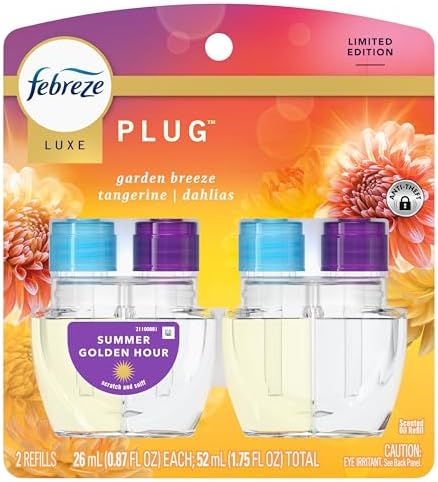 Febreze Plug In Air Freshener, Odor-Fighting Scented Oil Refill, Summer Golden Hour, 2 Refill