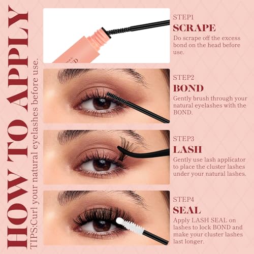 Higu clace DIY Lash Extension Kit, 320pcs Lash Clusters Kit, with Lash Bond and Seal Cluster Lashes Glue Remover Lash Applicator for D curl Eyelash Extension Natural Look at Home(30D+40D-Kit)