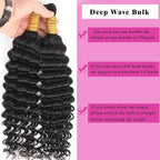 Human Braiding Hair for Boho Braids 12A 20" Deep Water Wave Bulk Human Hair Extensions for Braiding No Weft Brazilian Virgin Curly Loose Deep Wave Bulk Wet and Wavy 1 Bundle 100g Natural Black