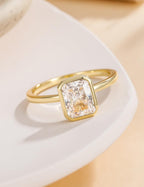 EAMTI Travel Engagement Rings for Women Radiant Cut Bezel Bands Size 7.5