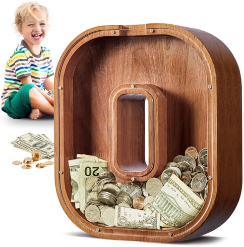 Summidate Large Wooden Piggy Bank for Kids Adults, Alphabets Letter A-Z Piggy Bank for Boys Girls, Coins Bills Change Bank Box Personalized Initial Name Kids Money Bank for Birthday Present and Decor