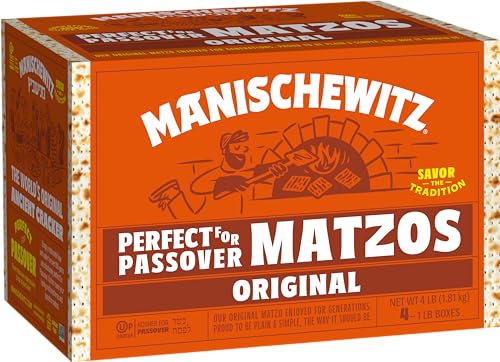 Manischewitz Passover Matzo, 4x1lbs Boxes (Total 4 Boxes) Freshly Baked for Passover 2025 | Just 2 Ingredients | Airy, Thin, Crisp & Delicious!