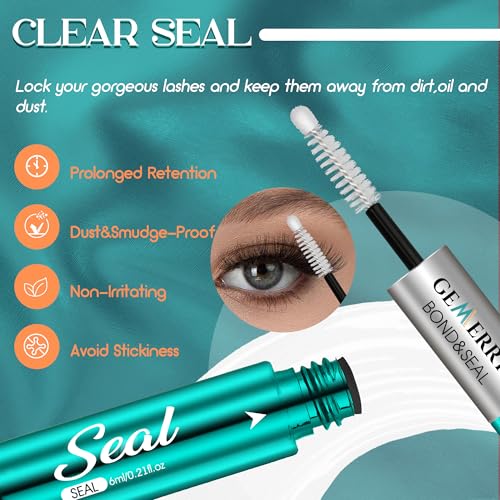 GEMERRY Lash Bond and Seal Waterproof Sensitive Eyes-Friendly Lash Cluster Glue New Upgraded Formula 12 ml Bond and Seal Lash Glue Strong Hold Eyelash Glue for Self Use at Home