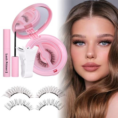 JIMIRE Magnetic Eyelashes with Applicator Soft Magnetic Lashes Black+Brown Reusable Comfortable Magnetic Eyelashes Natural Look Lash Primer No Glue No Eyeliner Needed Soft Magnets Eyelashes