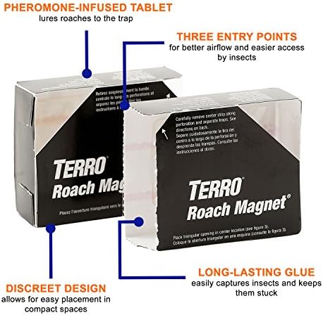 TERRO T256 Poison Free Roach Magnet Trap and killer with Exclusive Pheromone Technology - Kills Ants, Spiders, Scropions, Silverfish, Crickets, and More - 12 Pack 144 Traps
