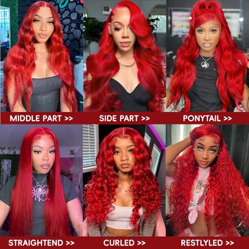 Red Lace Front Wigs Human Hair 200% Density Red Wig Human Hair 13X4 Red Body Wave Lace Front Wig Human Hair Pre Plucked HD Lace Frontal Wig Red Human Hair Lace Front Wigs 34 Inch