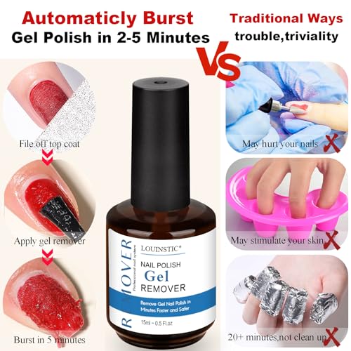 LOUINSTIC Gel Nail Polish Remover – Fast, No Soak & No Foils, Safe for Natural Nails, Healthy, Low Odor, Quick Gel Removal in 2-5 Minutes – For Gel Nail Polish & Nail Art, At-Home Manicure Solution