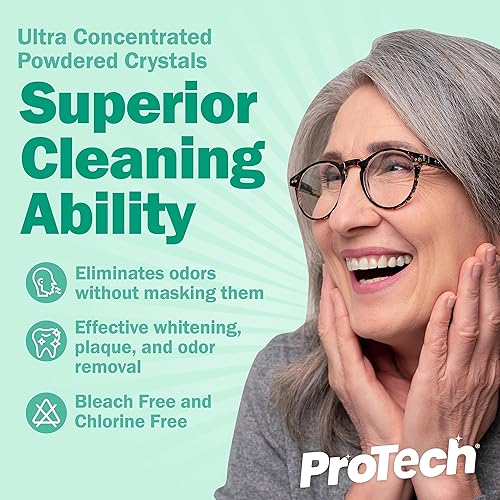 Protech Denture Cleaner (180 Days) Denture Cleanser for Retainers, Mouthguards, and Dentures, Nicotine and Coffee Stains Cleaner, Powder, 6-Month Supply